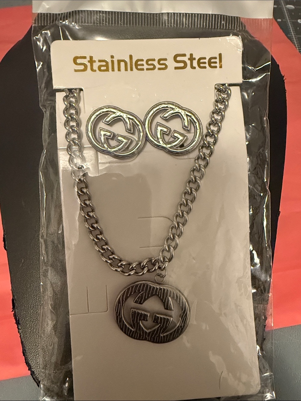 Stainless Steel Silver-Tone Men's Necklace & Earring Set